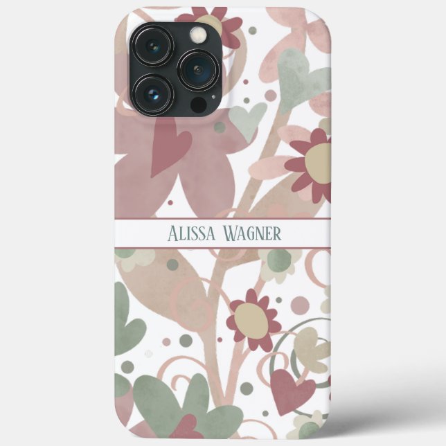 Pink Modern Floral Trendy Customize Name Case-Mate iPhone Case (Back)