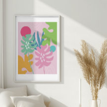 Pink modern floral tropical abstract simple art