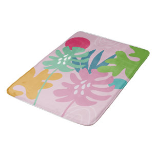 Pink modern floral tropical abstract simple bath mat
