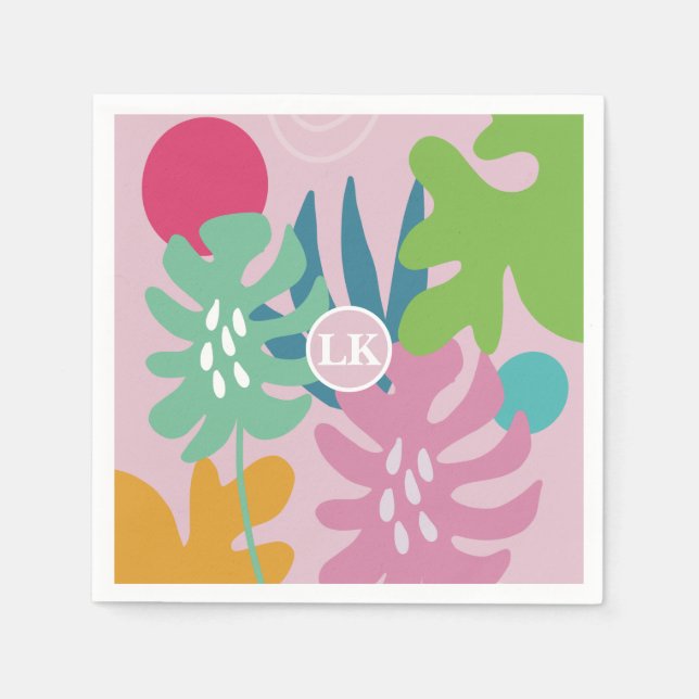 Pink modern floral tropical nature girly boho napkins (Front)