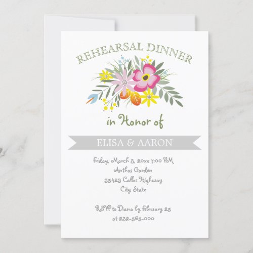 Pink modern floral wedding rehearsal dinner invitation