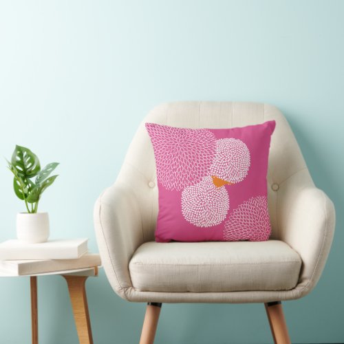 Pink Modern Flower Nectarine Cute Bird Pillow