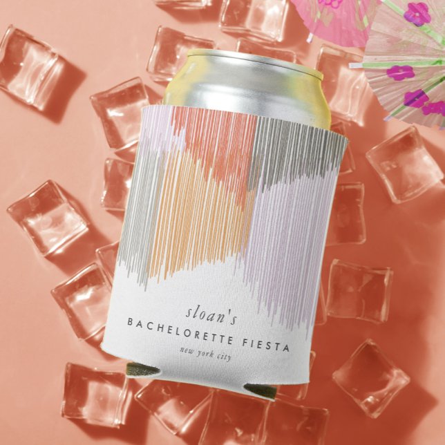 Pink Modern Fringe Bachelorette Party Can Cooler (Pink Modern Fringe fiesta can cooler.)