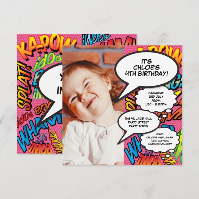 Pink Modern Fun Photo Birthday Party Any Age Invitation (Front/Back)