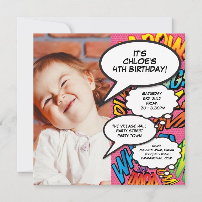 Pink Modern Fun Photo Birthday Party Any Age Invitation (Front)