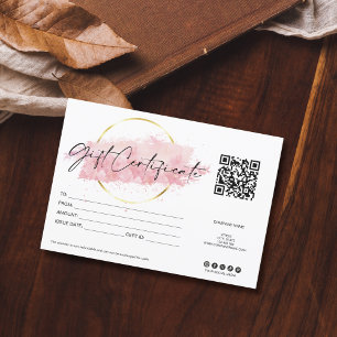 pink modern gift card certificate logo QR code