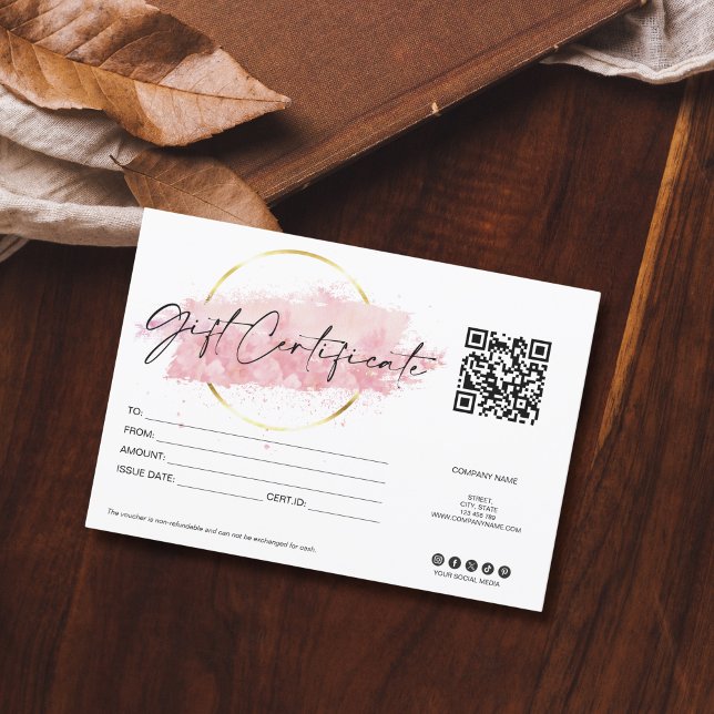 pink modern gift card certificate logo QR code (Creator Uploaded)