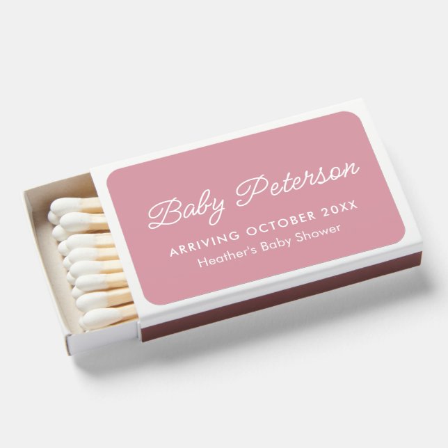 Pink Modern Girl Baby Shower Bulk Favors Matchboxes (Front Open)