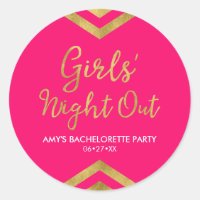 Pink Modern Girls' Night Out Faux Gold Chevron Classic Round Sticker