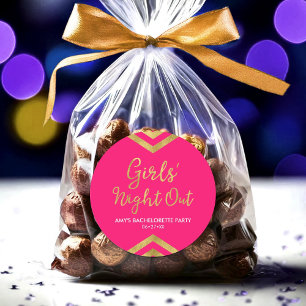 Pink Modern Girls' Night Out Faux Gold Chevron Classic Round Sticker