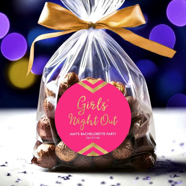Pink Modern Girls' Night Out Faux Gold Chevron Classic Round Sticker (Creator Uploaded)