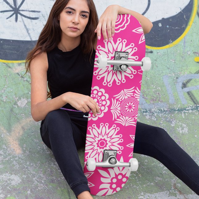Pink Modern Girly Abstract Trendy Cool Floral Skateboard (Creator Uploaded)