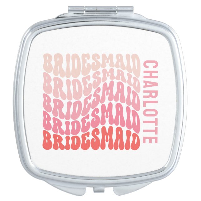 Pink modern girly retro 60's simple bridesmaid compact mirror (Front)
