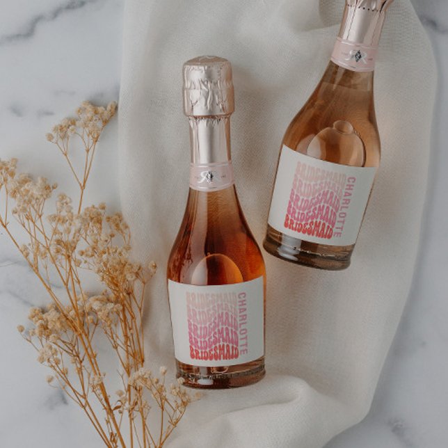 Pink modern girly retro 60's simple bridesmaid sparkling wine label (Creator Uploaded)