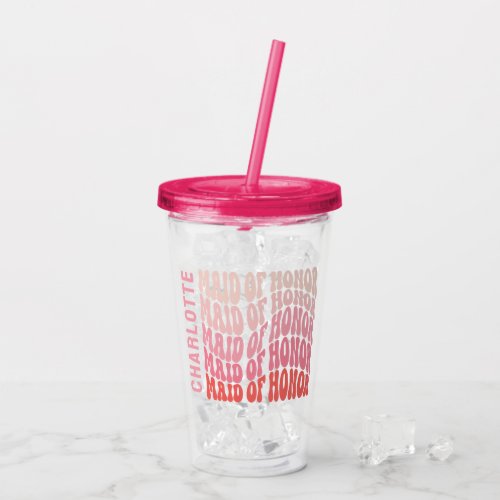 Pink modern girly retro 60s simple maid of honor acrylic tumbler