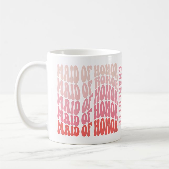 Pink modern girly retro 60's simple maid of honor coffee mug (Left)