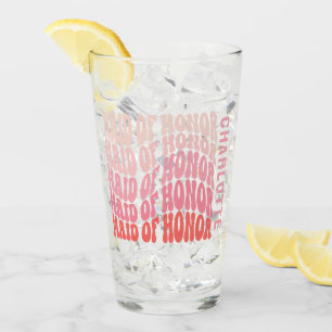 Pink modern girly retro 60's simple maid of honor glass