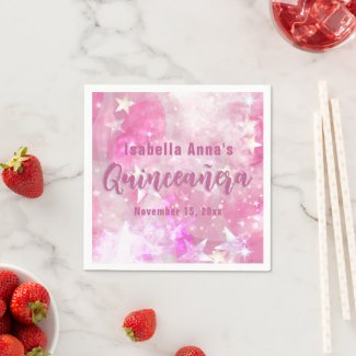 Pink Modern Glam Gleaming Starry Quinceañera