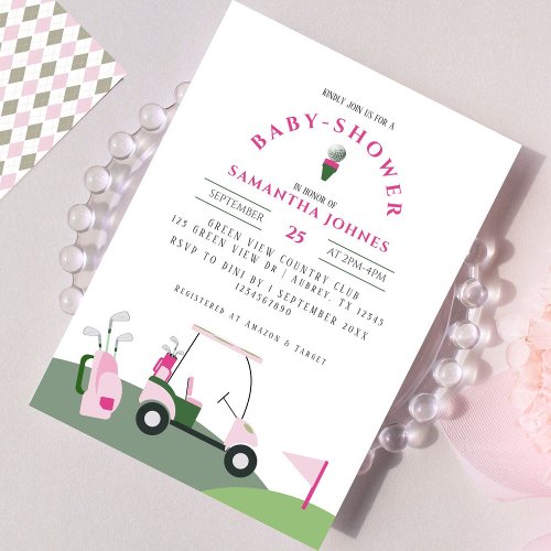 Pink Modern Golf Baby Shower Invitation