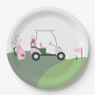 Pink Modern Golf Baby Shower Paper Plates