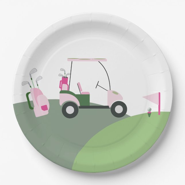 Pink Modern Golf Baby Shower  Paper Plates (Front)