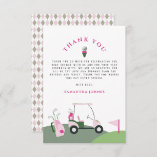 Pink Modern Golf Baby Shower Thank You Card