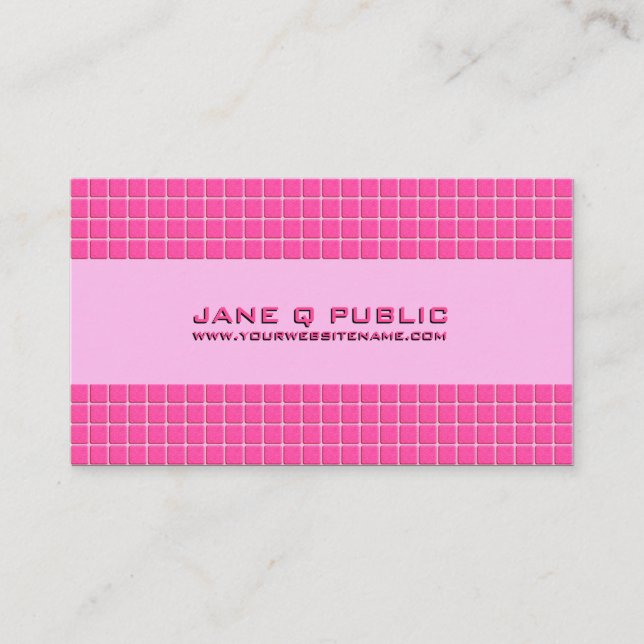 Pink Modern Grid Business Card (Front)