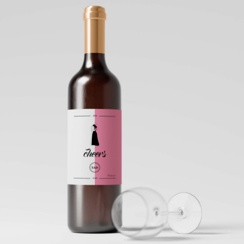 Pink modern HandDrawn Couple Wedding Wine Label