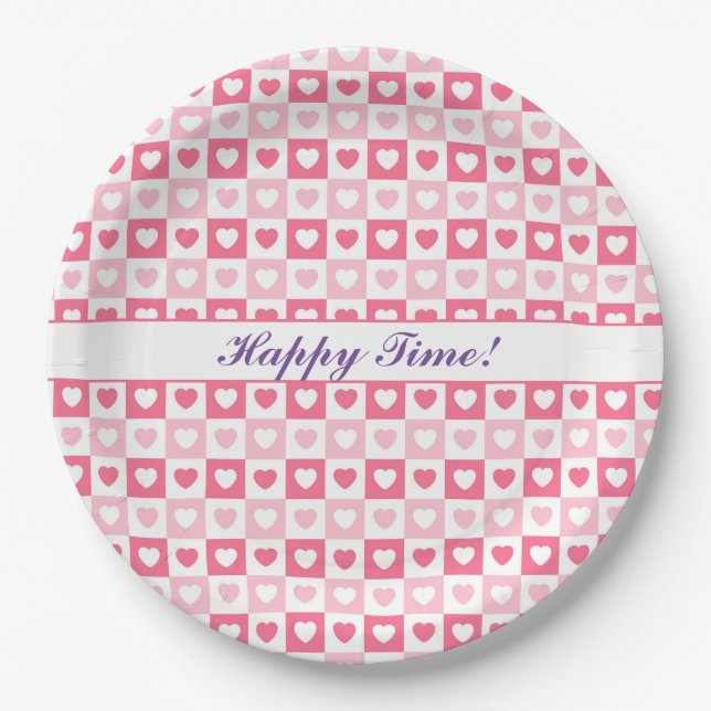 Pink Modern Heart Love Collection Paper Plates (Front)