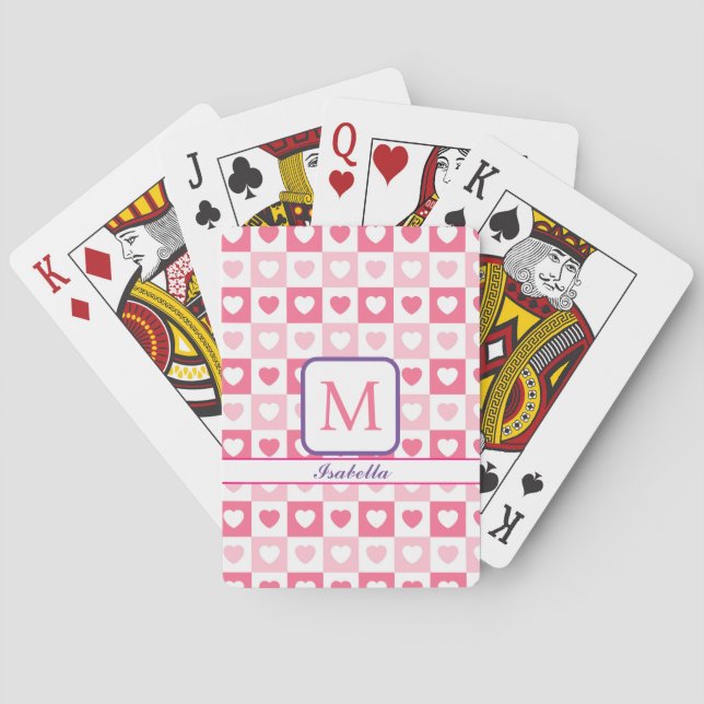 Pink Modern Heart Love Collection Poker Cards (Back)