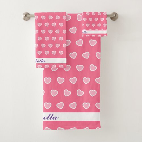Pink Modern Heart Valentines Day Collection Bath Towel Set