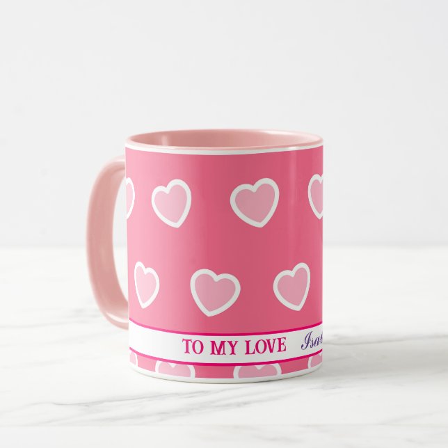 Pink Modern Heart Valentines Day Collection Mug (Front Left)