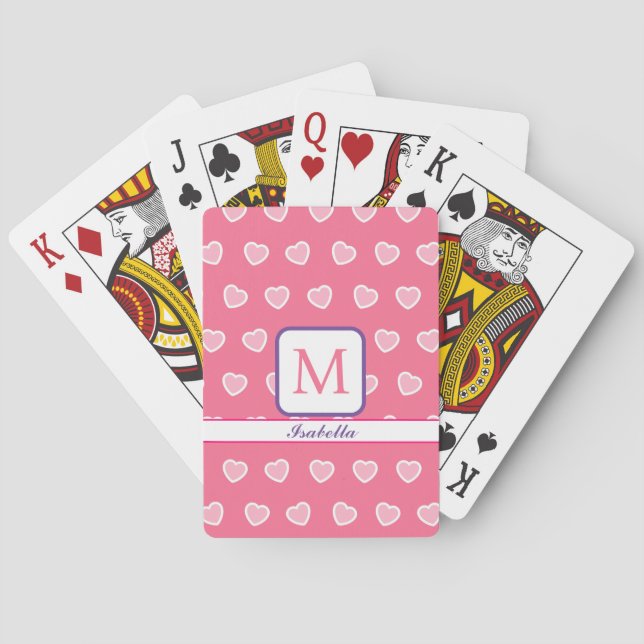 Pink Modern Heart Valentines Day Collection Poker Cards (Back)