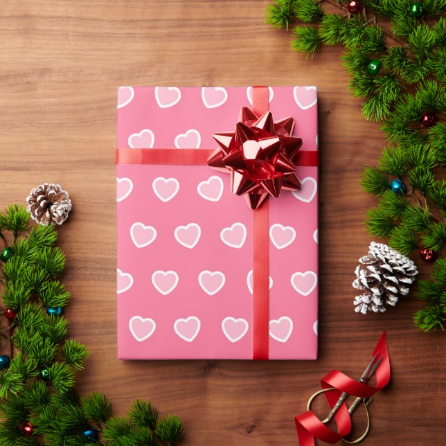 Pink Modern Heart Valentines Day Collection Wrapping Paper (Holiday Gift)