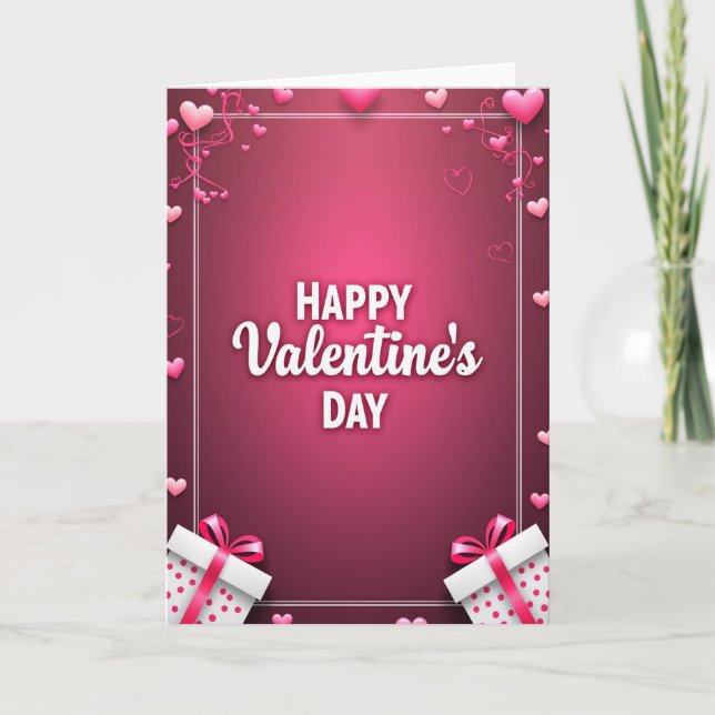 Pink Modern Hearts Valentines Day Card (Front)