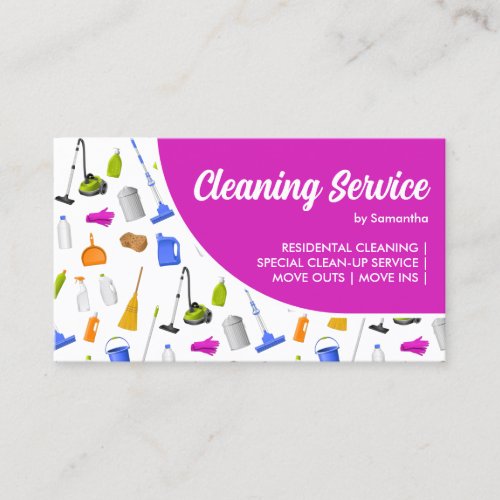 Pink Modern House Cleaning Service Business Card