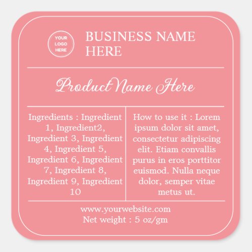 Pink Modern Ingredients Instructions Product Label