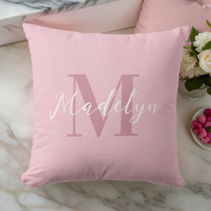Pink Modern Initial Name Monogram Throw Pillow