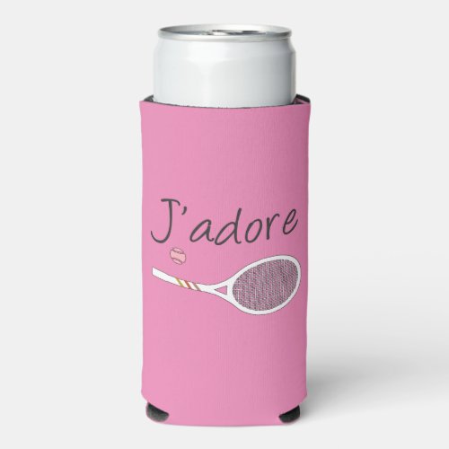 Pink Modern Jadore I Love Tennis    Seltzer Can Cooler