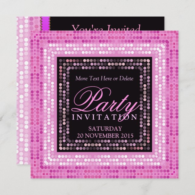 Pink Modern Lights Disco Dance Party Invitations (Front/Back)