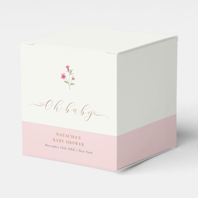 Pink Modern Little Wildflower Baby Shower  Favor Boxes (Front Side)