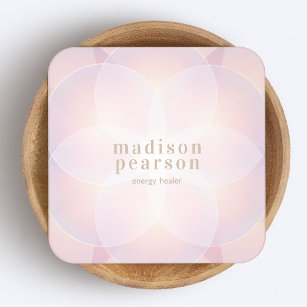 Pink Modern Lotus Mandala Flower Energy Healer Square Business Card