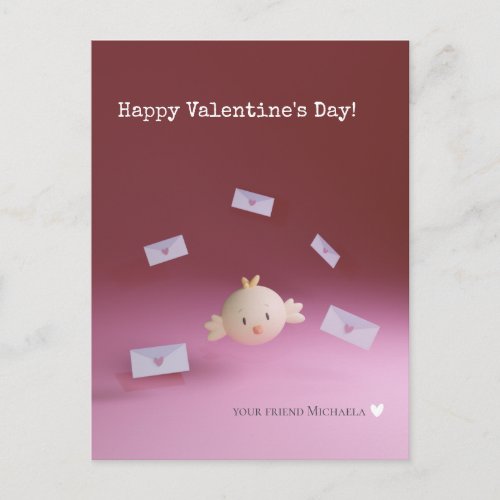 Pink Modern Love Bird Valentines Day  Holiday Postcard