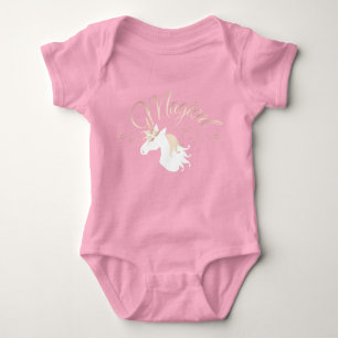 Pink Modern Magical Unicorn Baby Bodysuit