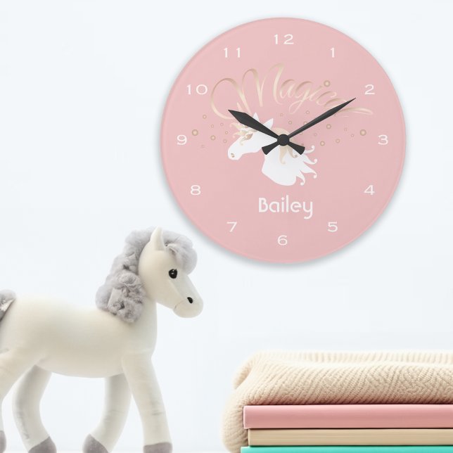 Pink Modern Magical Unicorn Kids Large Clock (Creator Uploaded)