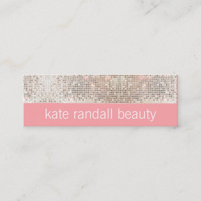 Pink Modern Makeup Artist FAUX Silver Sequins Mini Business Card (Front)