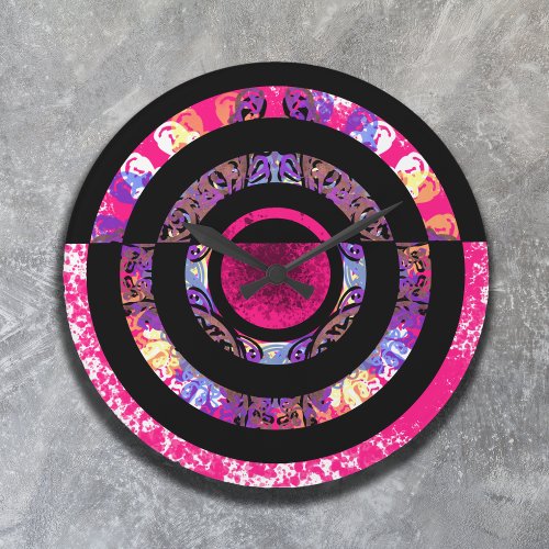 Pink modern mandala pattern large clock