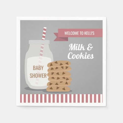 Pink Modern Milk and Cookies Baby Shower Napkins