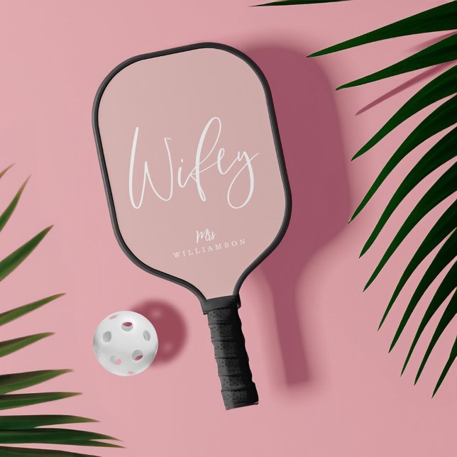 Pink Modern Minimal Wifey Script Personalized Name Pickleball Paddle (Pink Modern Minimal Wifey Script Personalized Name Pickleball Paddle)