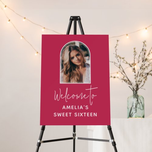 Pink Modern Minimalist Arch Sweet 16 Welcome Foam Board